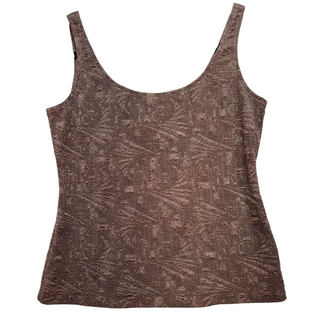 Alex Evenings Womens Sleeveless Going Out Top S Beaded Textured Brown Blush Stre
